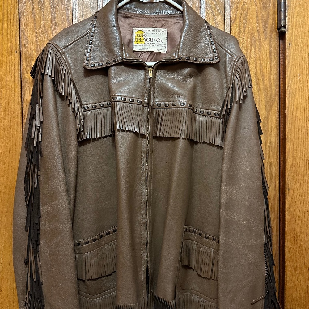 Men’s western brown leather jacket with fringe - Size L
